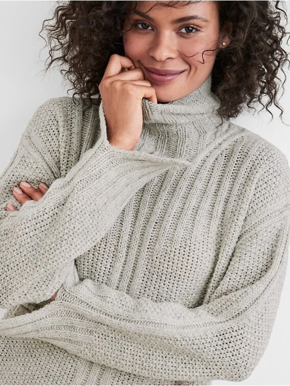Smartwool Light Gray Open-Weave Turtleneck Sweater